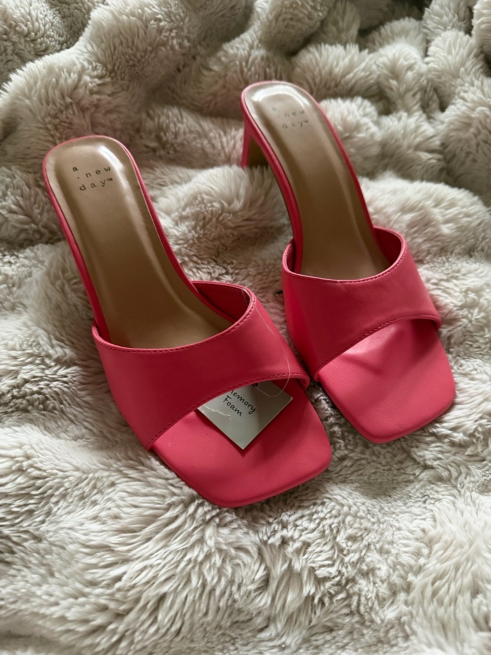 a new day Coral Pink Slide Block Heel Sandals